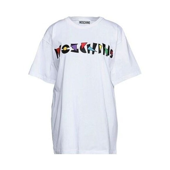Moschino 100% Cotton White Graphic T-Shirt Colorful Logo Print Oversized